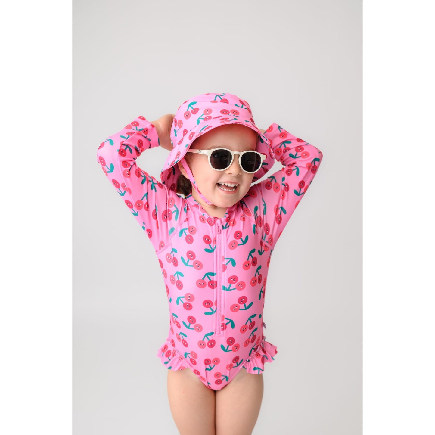 Baby/Toddler Girls Rash Guard One Piece Ruffled Swimsuit - Cherry