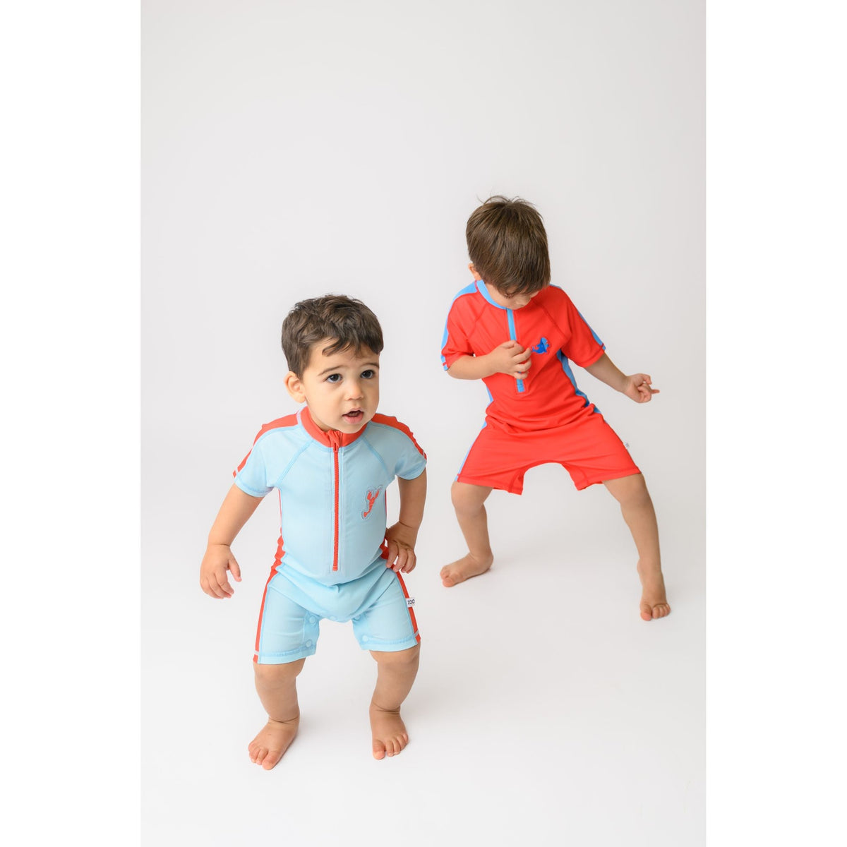 Boys Baby/Toddler Short Sleeve One Piece Solid Swimsuit - Lobster / Light Blue