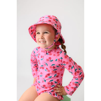 Baby/Toddler Girls Rash Guard One Piece Ruffled Swimsuit - Cherry