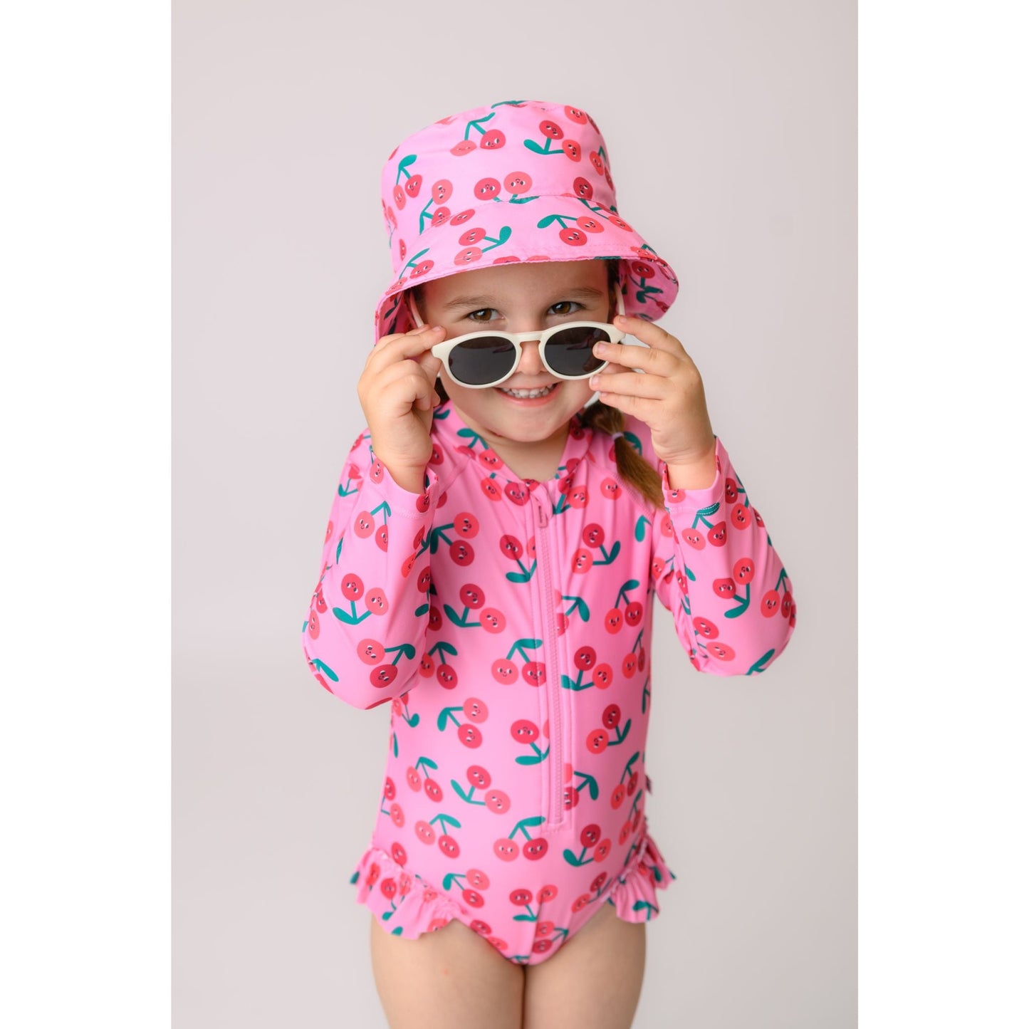 Baby/Toddler Girls Rash Guard One Piece Ruffled Swimsuit - Cherry