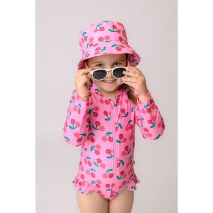 Baby/Toddler Girls Rash Guard One Piece Ruffled Swimsuit - Cherry