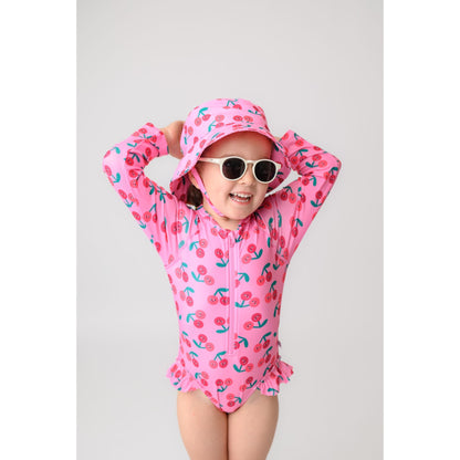 Baby/Toddler Girls Rash Guard One Piece Ruffled Swimsuit - Cherry