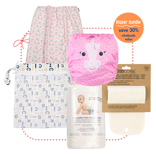Diaper Essentials Bundle - Cloth Diaper w/ Rainbow Pail Liner & Accessories (5 pcs)  **PRE-ORDER**
