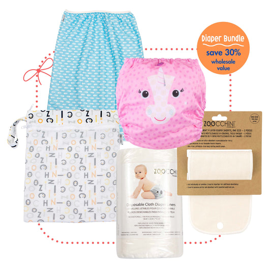 Diaper Essentials Bundle - Cloth Diaper w/ Fish Pail Liner & Accessories (5 pcs) **PRE-ORDER**