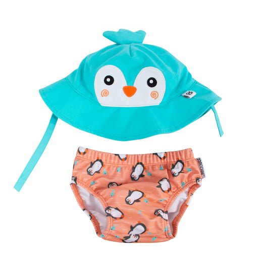 Baby Swim Diaper & Sun Hat Set - Penguin