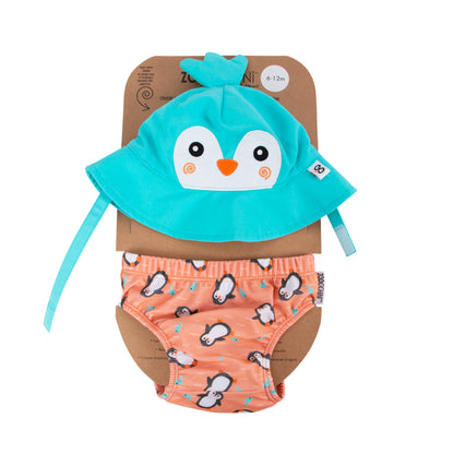 Baby Swim Diaper & Sun Hat Set - Penguin