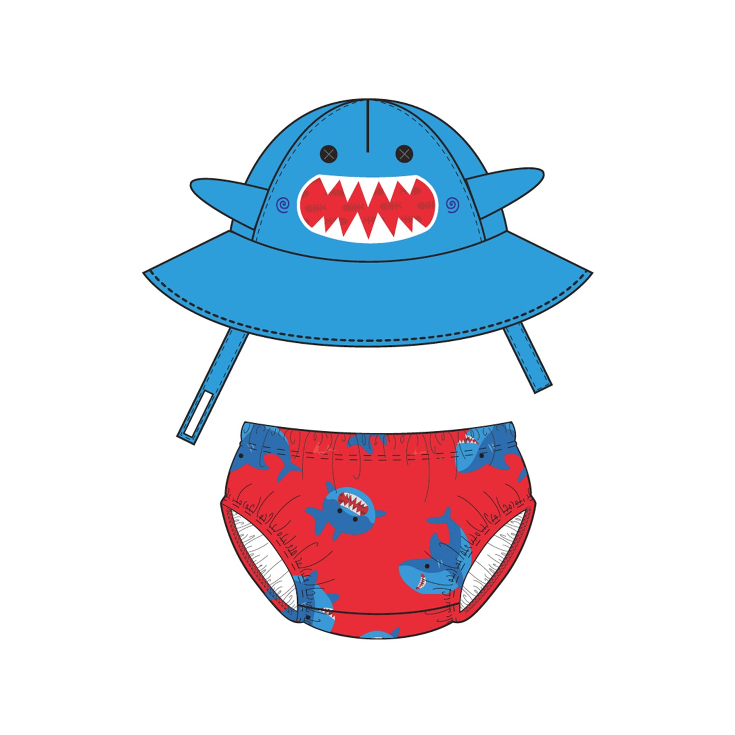 **2026 PRE-ORDER** Baby Swim Diaper & Sun Hat Set - Sherman the Shark (Rev)
