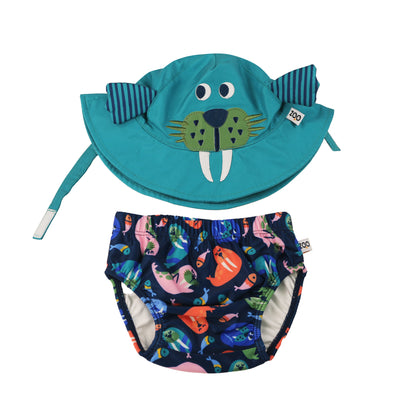 **2026 PRE-ORDER** Baby Swim Diaper & Sun Hat Set - Wally the Walrus