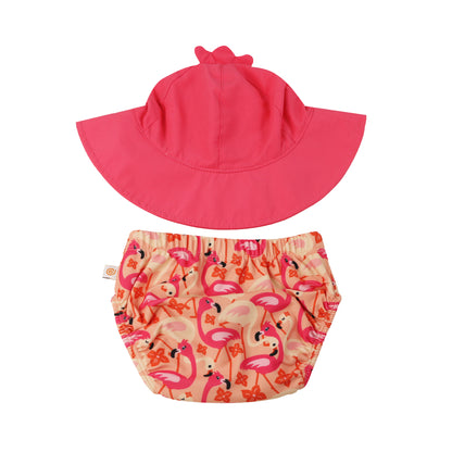 **2026 PRE-ORDER** Baby Swim Diaper & Sun Hat Set - Franny the Flamingo (Rev)