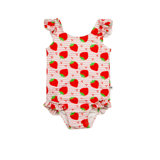 Baby Ruffled One Piece Swimsuit - Strawberry