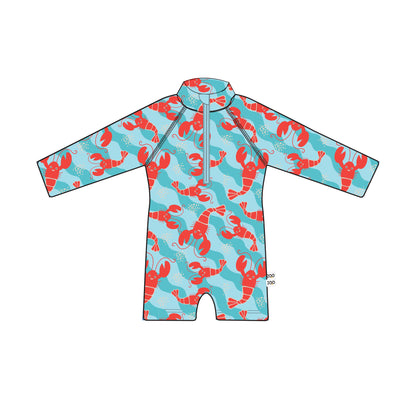 **2026 PRE-ORDER** Baby/Toddler Rash Guard One Piece Printed Swimsuit - Logan the Lobster