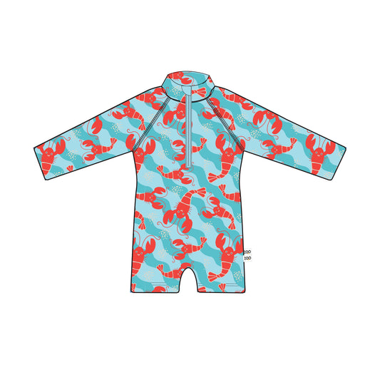 **2026 PRE-ORDER** Baby/Toddler Rash Guard One Piece Printed Swimsuit - Logan the Lobster