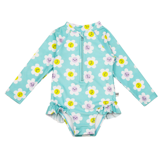 Baby/Toddler Girls Rash Guard One Piece Ruffled Swimsuit - Daisy