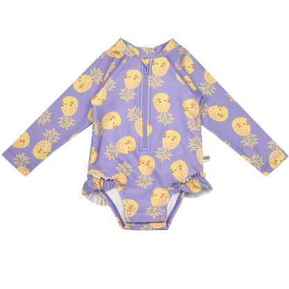 Baby/Toddler Girls Rash Guard One Piece Ruffled Swimsuit - Pineapple
