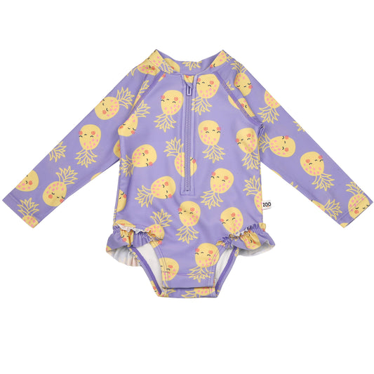 Baby/Toddler Girls Rash Guard One Piece Ruffled Swimsuit - Pineapple
