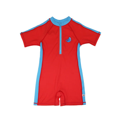 **2026 PRE-ORDER** Boys Baby/Toddler Short Sleeve One Piece Solid Swimsuit - Shark / Red