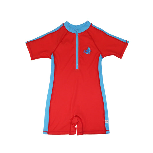 **2026 PRE-ORDER** Boys Baby/Toddler Short Sleeve One Piece Solid Swimsuit - Shark / Red