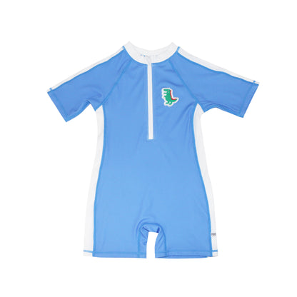 **2026 PRE-ORDER** Boys Baby/Toddler Short Sleeve One Piece Solid Swimsuit - Dino / Med Blue