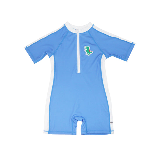 **2026 PRE-ORDER** Boys Baby/Toddler Short Sleeve One Piece Solid Swimsuit - Dino / Med Blue