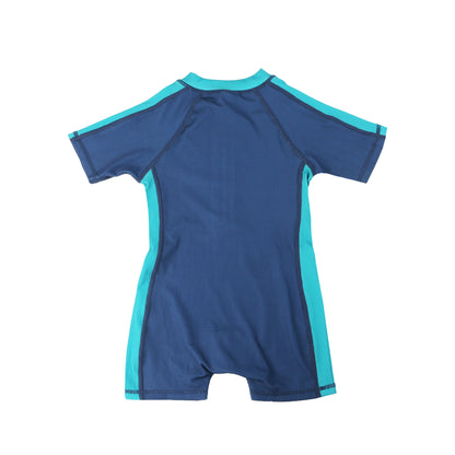 **2026 PRE-ORDER** Boys Baby/Toddler Short Sleeve One Piece Solid Swimsuit - Walrus / Dark Blue