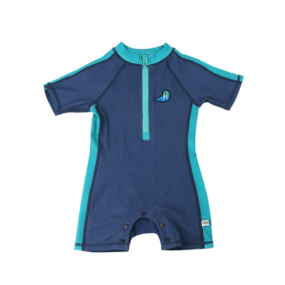 **2026 PRE-ORDER** Boys Baby/Toddler Short Sleeve One Piece Solid Swimsuit - Walrus / Dark Blue
