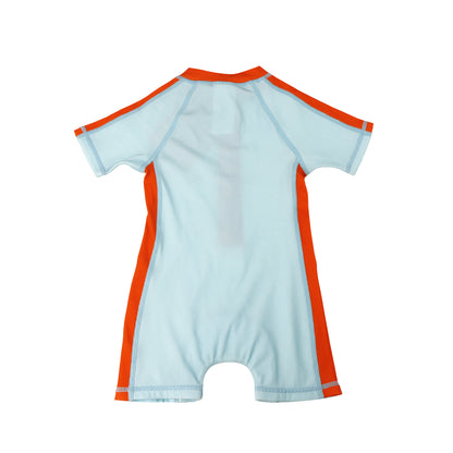 **2026 PRE-ORDER** Boys Baby/Toddler Short Sleeve One Piece Solid Swimsuit - Lobster / Light Blue