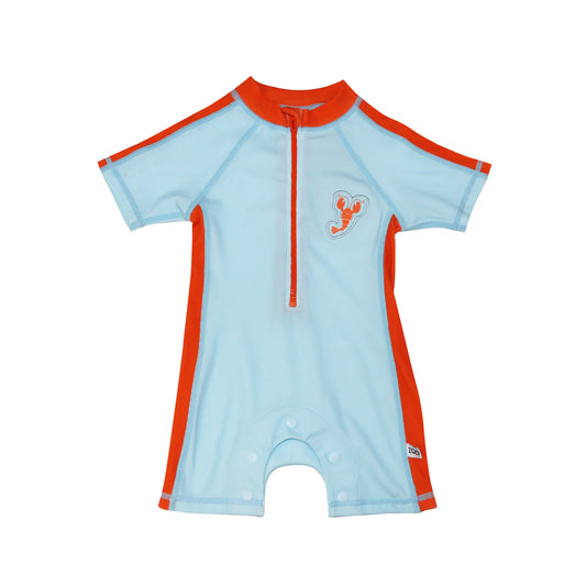 **2026 PRE-ORDER** Boys Baby/Toddler Short Sleeve One Piece Solid Swimsuit - Lobster / Light Blue