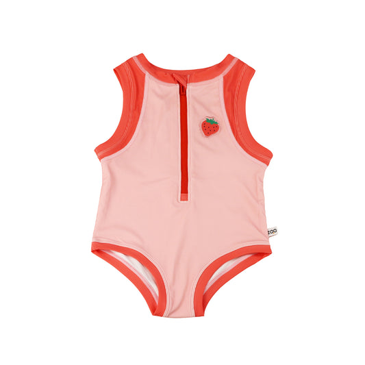 **2026 PRE-ORDER** Girls Baby/Toddler Sleeveless One Piece Solid Swimsuit - Strawberry