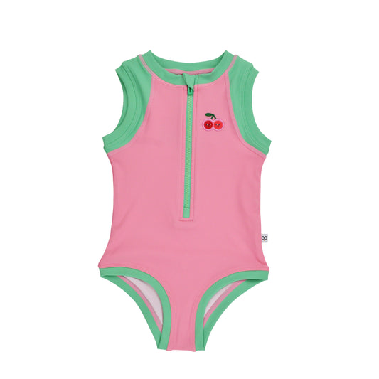 Girls Baby/Toddler Sleeveless One Piece Solid Swimsuit - Cherry