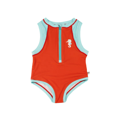 **2026 PRE-ORDER** Girls Baby/Toddler Sleeveless One Piece Solid Swimsuit - Sally the Seahorse