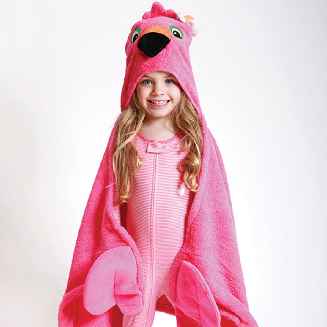 ZOOCCHINI Kids Plush Terry Hooded Bath Towel - Franny the Flamingo-2