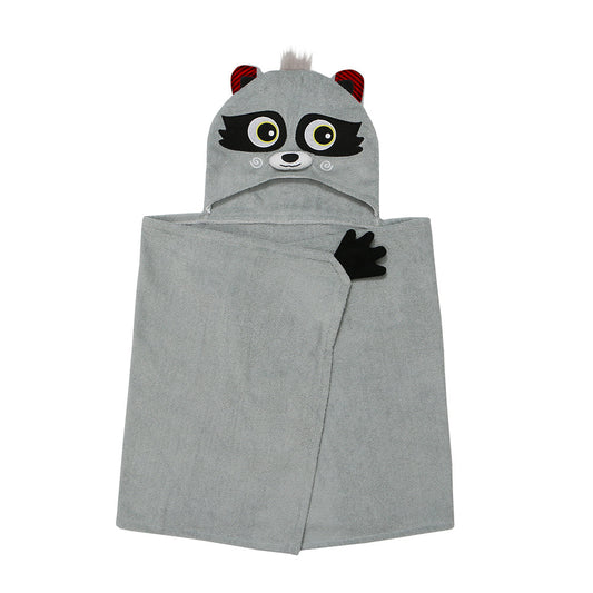 ZOOCCHINI Kids Plush Terry Hooded Bath Towel - Rocco the Raccoon