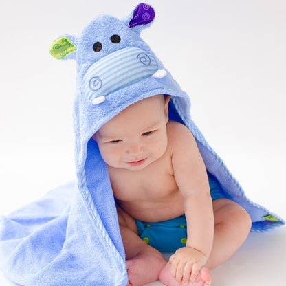 ZOOCCHINI Baby Snow Terry Hooded Bath Towel - Henry the Hippo-1