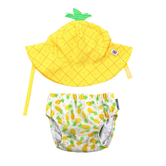 Baby Swim Diaper & Sun Hat Set - Pineapple