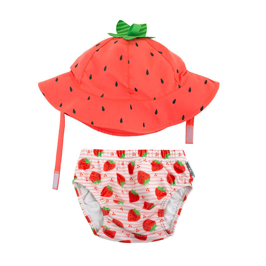 Baby Swim Diaper & Sun Hat Set - Strawberry
